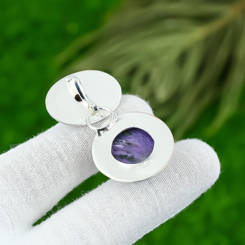 Natural Russian Charoite Gemstone Pendant 925 Sterling Silver Jewelry For Girls