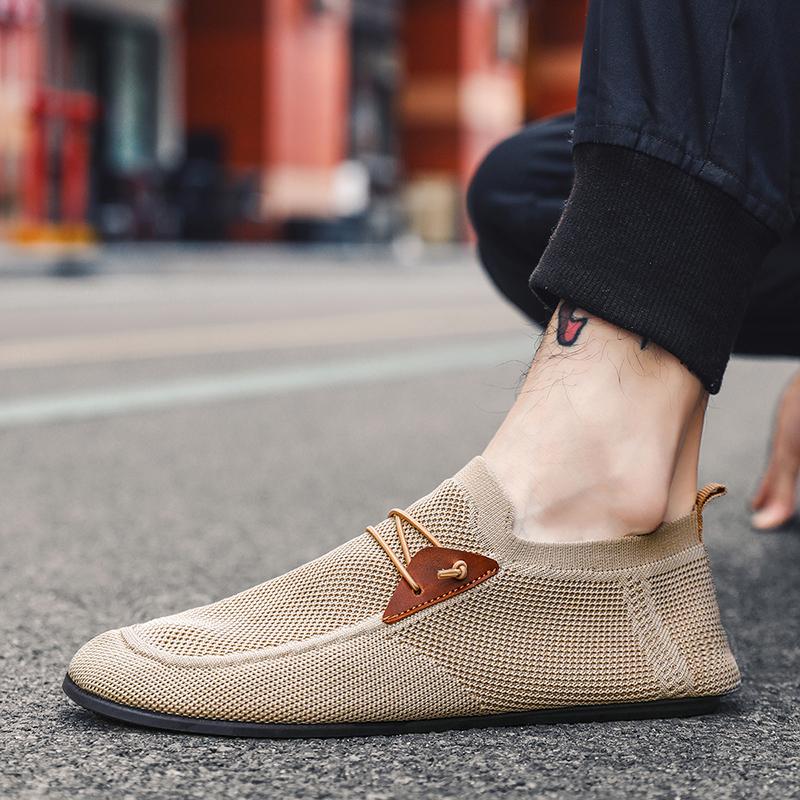 YRZL Casual Men's Shoes Summer Solid Color Mesh Breathable Flats Male Comfortable Lightweight Shoes Man Slip on Loafers for Men