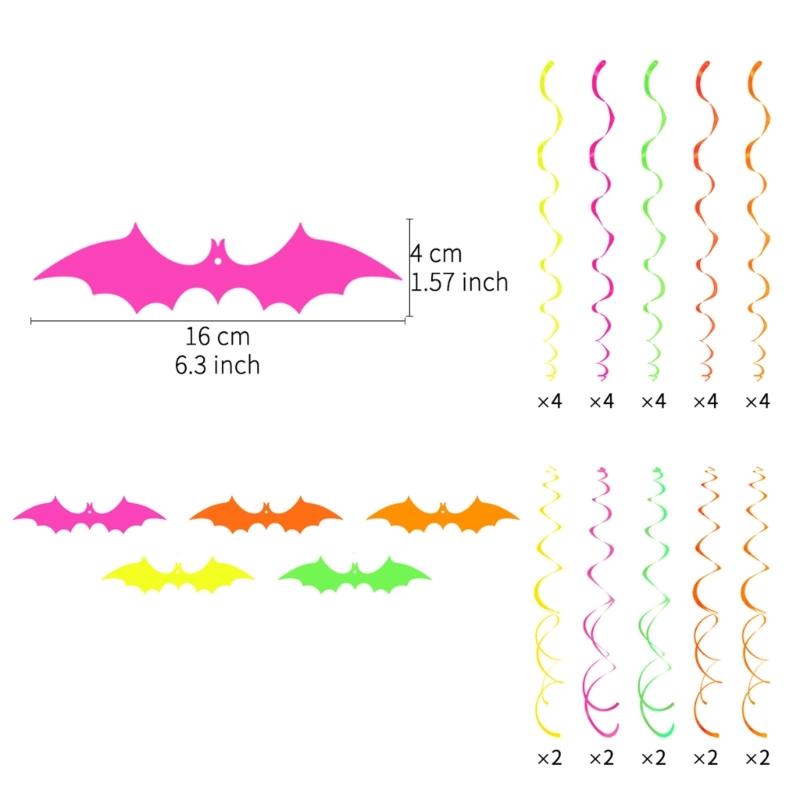 Fluorescent Halloween Bat Spirals Ornament Easy Hanging Party Supplies Recyclable Paper Materials Swirls Accessories