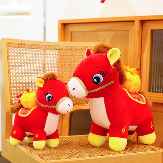 Horse Doll with Fukubukuro Decor Good Luck in Year of The Horse Chinese Style PP Cotton Filling Zodiac Pony Figurine