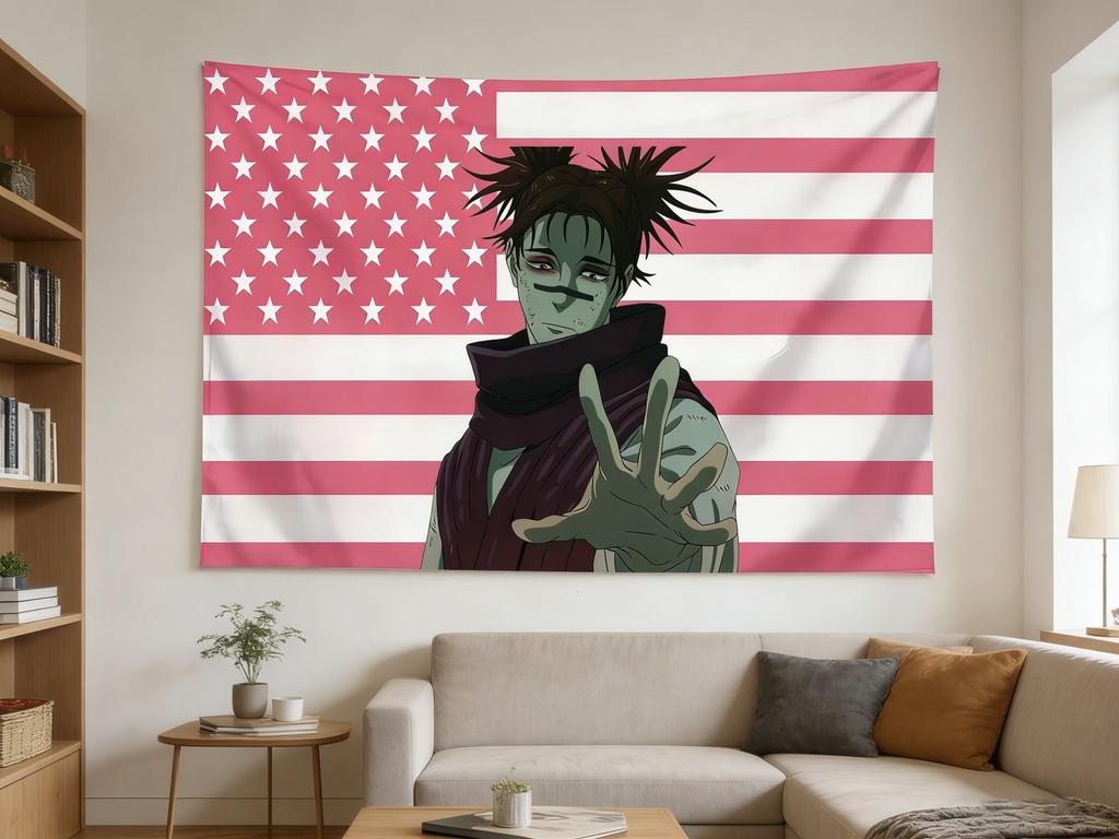 JJujutsu KKaisen Choso Tapestry Pink Blue American Flag Tapestry Suitable For Bedroom Dorm Wall Hanging Decor For Manga Fans