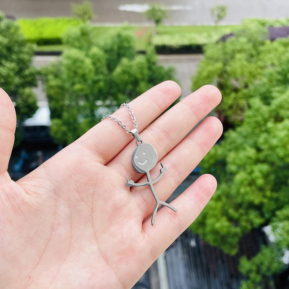 Middle Finger Graffiti Doodle Stainless Steel Necklace