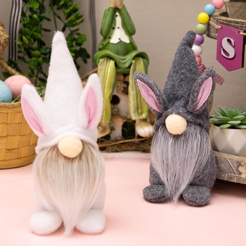 2pcs Easter Gnome Plushes Rabbit Standing Doll Swedish Tomtes Dwarfs Ornaments for Kitchen Tiered Tray Decorations