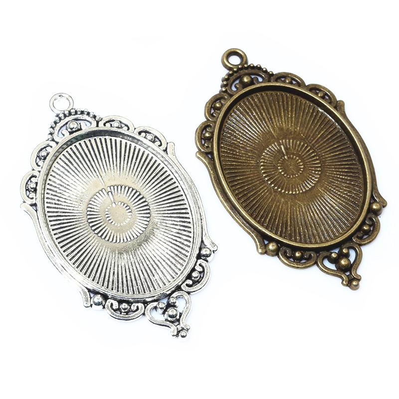 5pcs 30x40mm Inner Size Bronze Antique Silver Plated Pendant Cabochon Blank Base Setting DIY Jewelry Making Accessories Findings