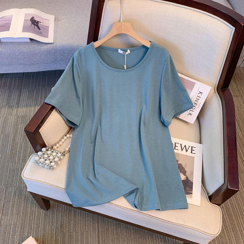 Deformation Strategy Plus Size Women's Loose Solid Color Slimming T-shirt - Short Sleeve Spring/Summer Top