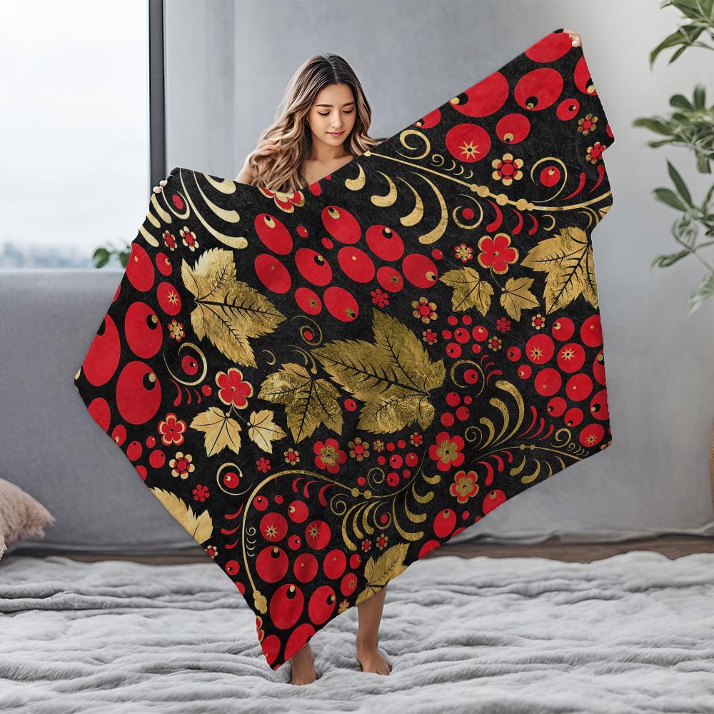 Red Black Geometric Floral Pattern Throw Blanket Soft Warm Cozy Plush Sofa Bed Decoration Gift