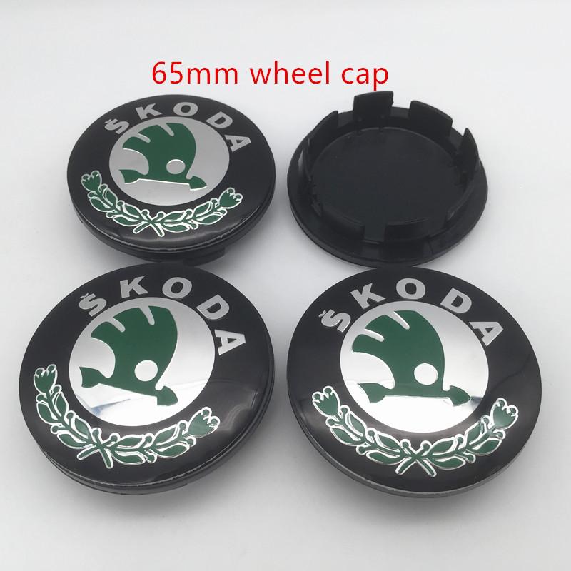 LOLL4 4pcs For Skoda black/green 56mm 60mm 65mm 68mm Car emblem Wheel hub Center Cap Badge covers sticker Decals Styling accessories