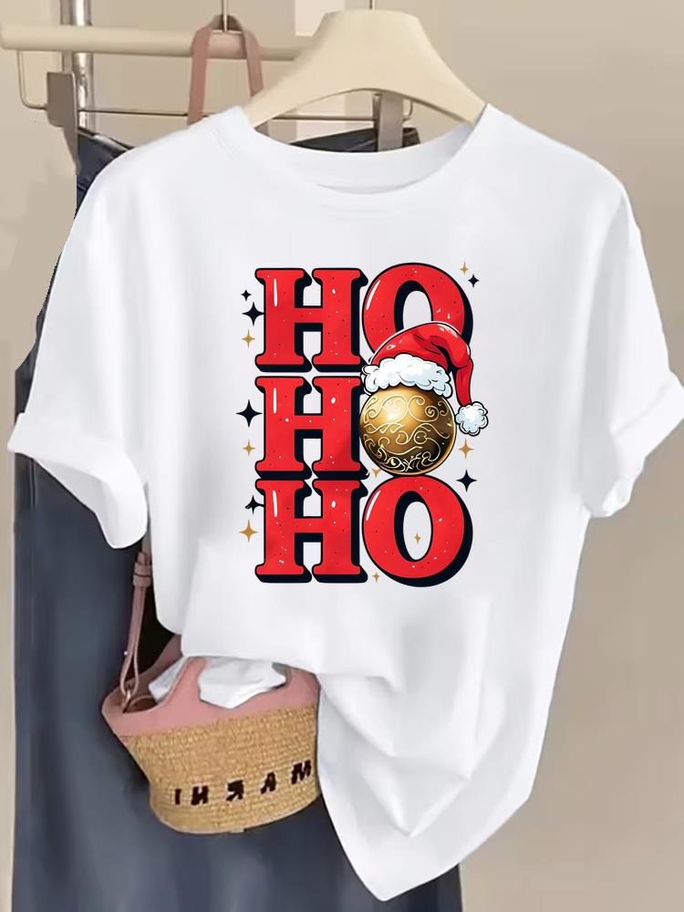 (Asian Size) style letter New Year T Shirt Christmas Clothing Women Fashion Festival Tee Top Print Woman Short Sleeve Graphic T-shirts