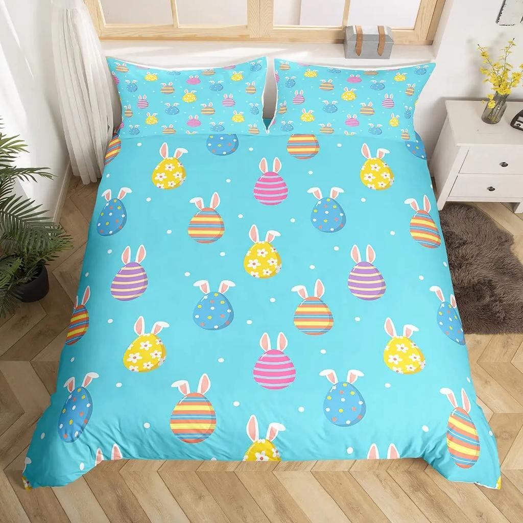 Comforter Kawaii Rabbit Cute Pet Animal Comforter Boho Floral Easter Eggs Bedding Set Happy Easter Gifts For Girls Teens
