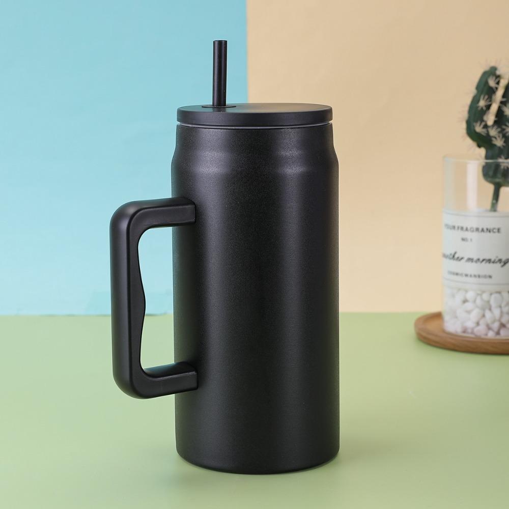 With Handle and Straw Lid Water Bottle Simple Sippy Cup Modern Thermal Cup  Unisex