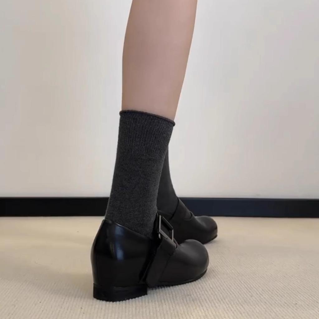 Sheepskin Version~ Niche Inner Height Increase Mango Head with Mary Jane Shoes Women's Retro Soft Leather with Skirt Single Shoes