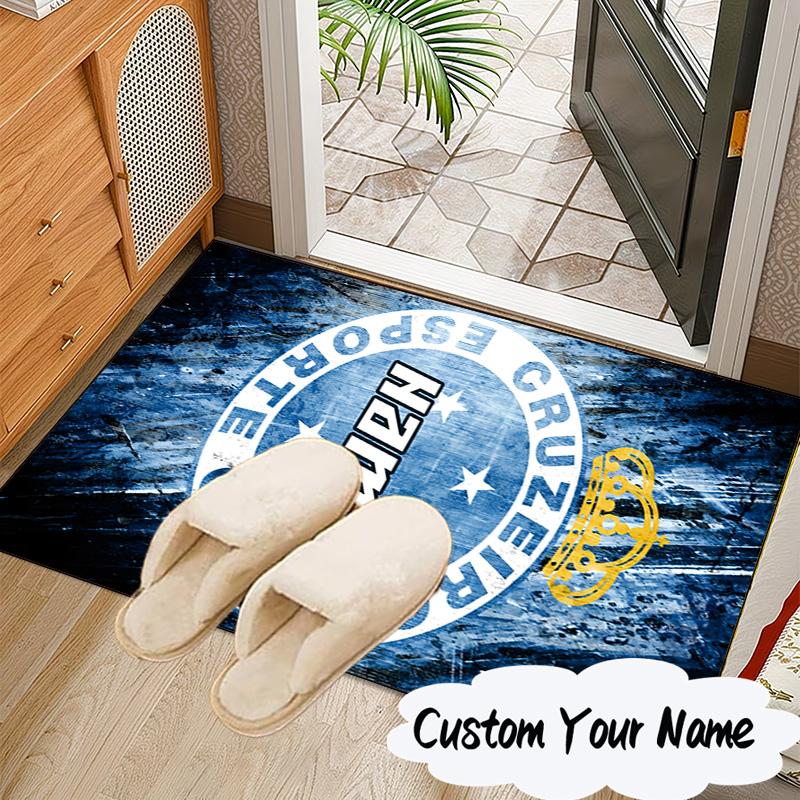 Custom Name Cruzeiro FC Crest Rug for Living Room, Game Rooms, Office, Bedroom, Floor Mat Playful Design, fan gifts Christmas decor