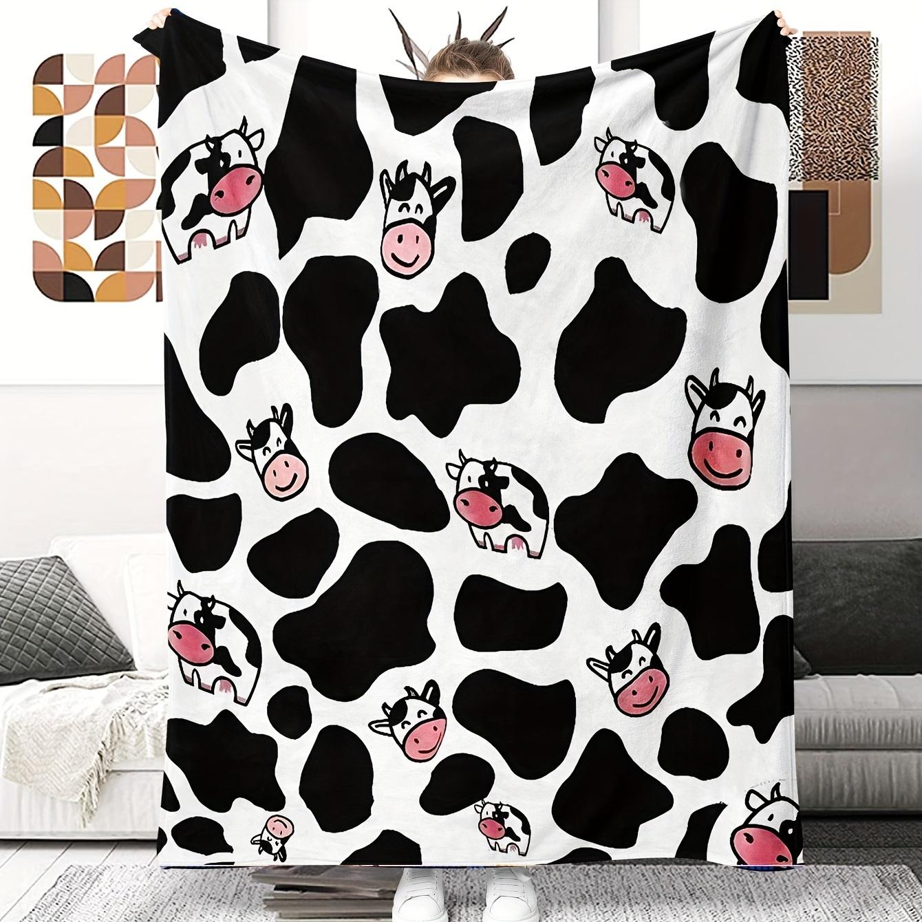 

Black White Cow Print Flannel Blanket Soft SkinFriendly AllSeason Cow Lover Gift Sofa Decor 75x100cm (30x40inch)