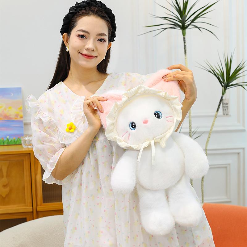 New baby hat bear plush toy children sleep soothing cat throw pillow girl rabbit doll