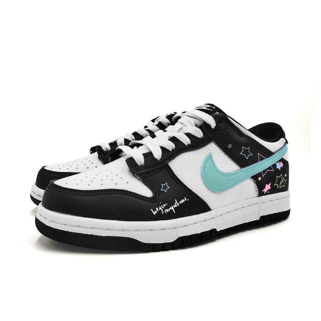 Nike Dunk Starry Leather Cushioning Low Top Skateboard Shoes Women's Black White DD1503-101(Team1447-)