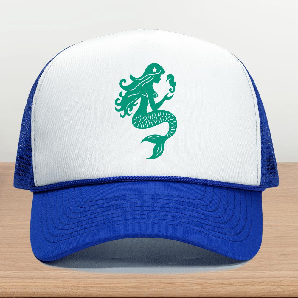 Mermaid and Seahorse Graphic Trucker Hat Polyester Mesh Snapback Cap Casual Unisex Adult Headwear