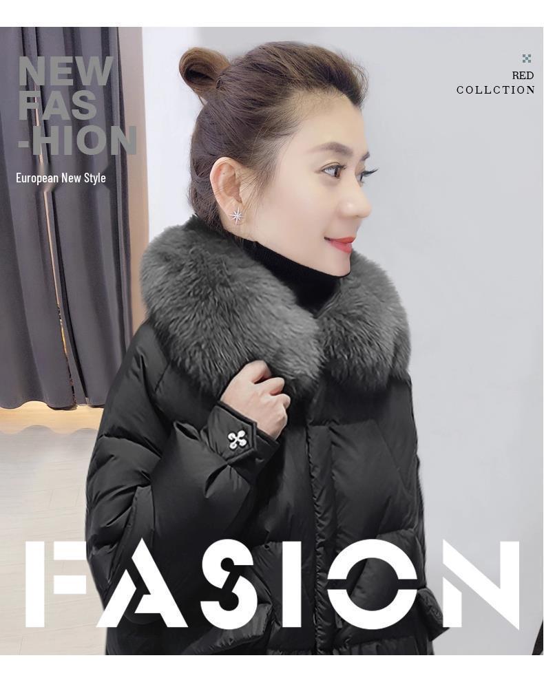 Plus Size Women's Winter Coat with Fur Collar - Shiny, Loose Down Cotton Fashion Jacket