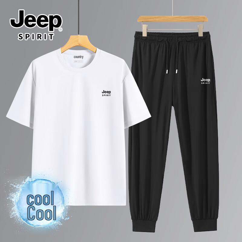 Jeep Spirit Men's Summer Ice Silk Quick Dry 2-Piece Sport Set