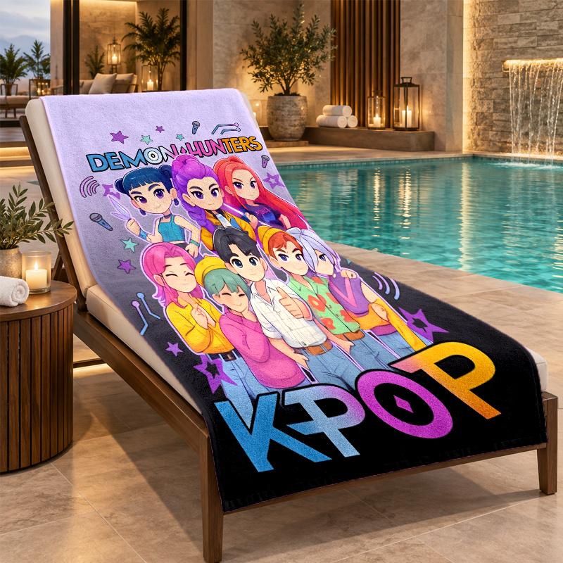 Beach Towel with Kpop Demon Hunters Design, Quick Dry Lightweight Towel for Swimming Pool Travel