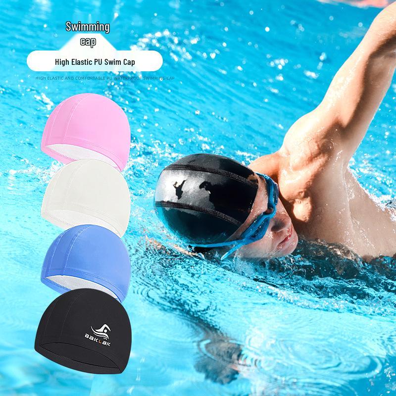 Waterproof PU Coated Adult Swim Cap with Ear Protection - Soft, Non-Constricting
