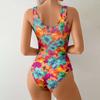 Fashionable Print Tight Slimming Deep V One-piece Swimsuit Seaside Vacation Beach