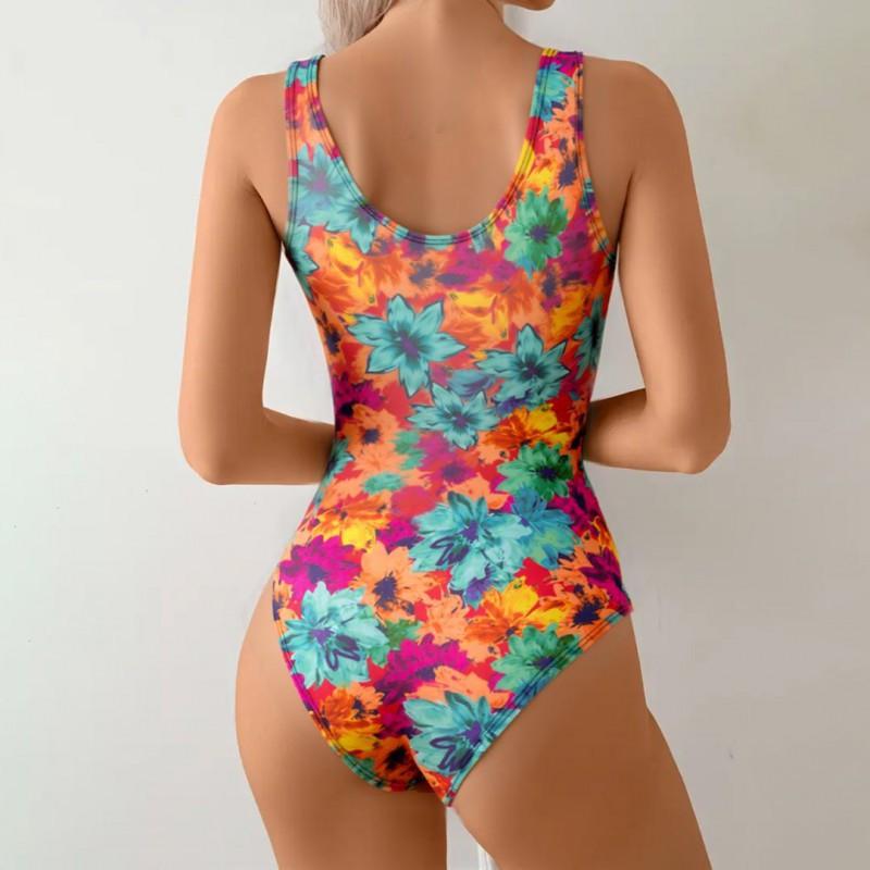 Fashionable Print Tight Slimming Deep V One-piece Swimsuit Seaside Vacation Beach