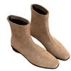 Small Man Increases Height and Looks Thin French Square Head Retro Brown Suede Thick Heel Short Boots Zipper Flat Bottom Martin Boots Women