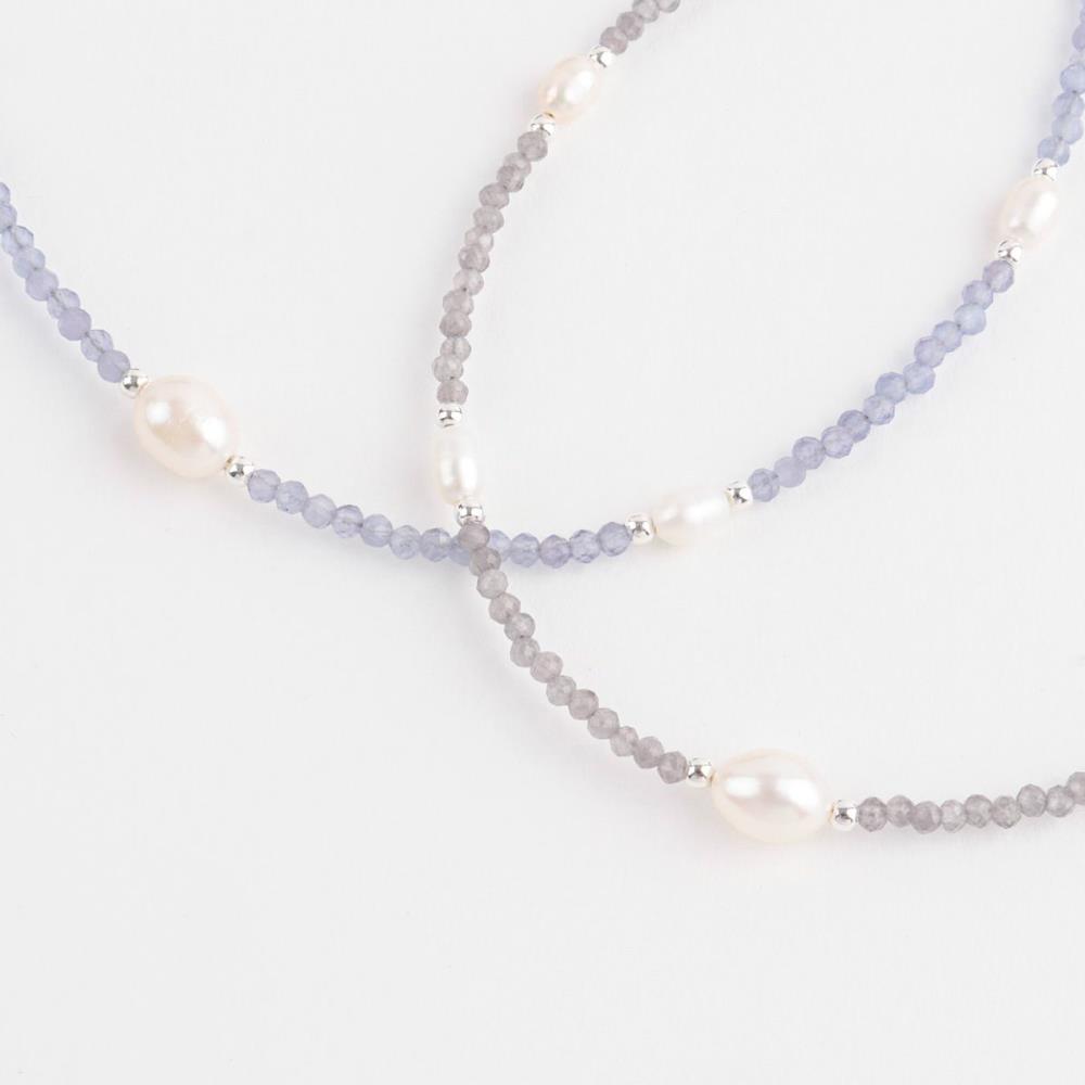 Women's Raw Stone Bead Freshwater Pearl Point Necklace