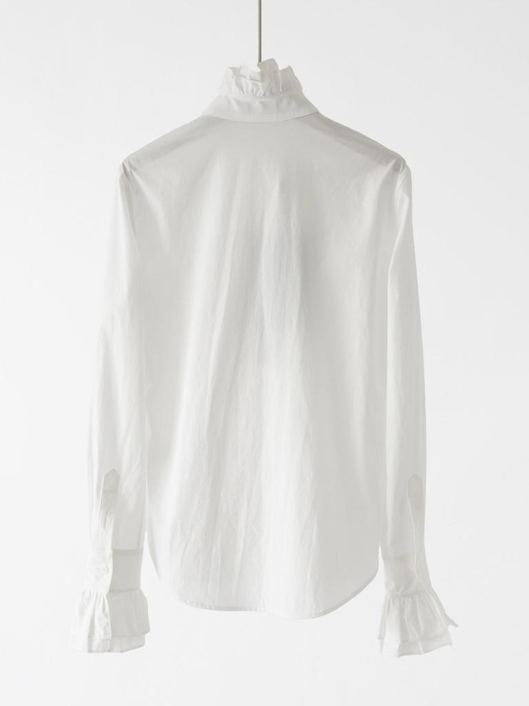 Allow Me to Shine Women's Ruffled High Neck White Poplin Cotton Shirt - Pony Brand Winter Collection