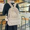 College Style Bow Print Schoolbag Women's Corduroy Backpack Large Capacity Student Backpack