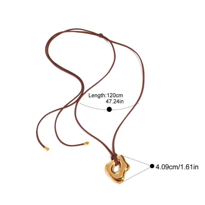 Trendy Irregular Geometric Metal Pendant Necklace Stylish Wax Rope Neckchain Handmade Jewelry Gift for Women Girls