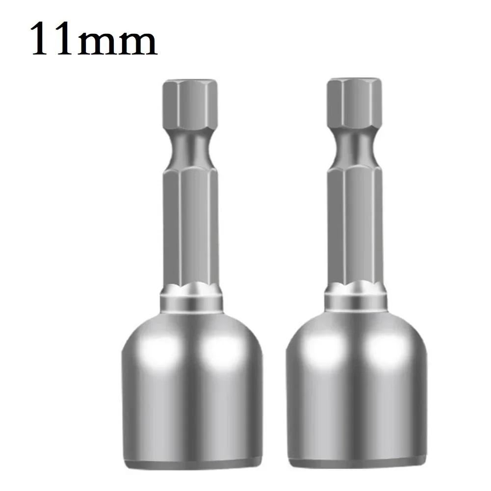 2PCS 6-13mm Impact Socket Magnetic Nut Screwdriver 1/4in Hex Shank Electric Drill Bit For Power Drills Cordless Magnetic Drivers