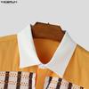 INCERUN Men Lapel Neck Short Sleeve Stitching Lace Splicing Casual Oversized Shirts