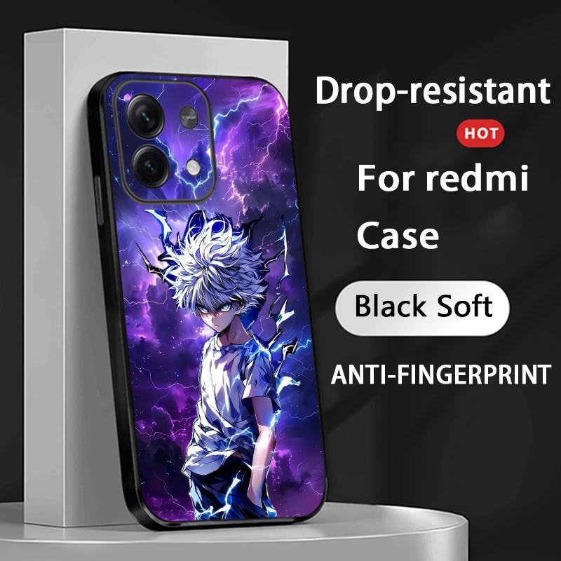 Killua Zoldyck Hunters X H Pattern Phone Case For Redmi Note 14 13 12 11 Pro Plus S 5G 14C A3 Soft Black Phone Cover
