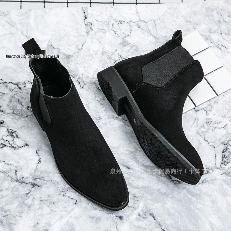 

British Suede Pointed-Toe High-Top Leather Boots, Large-Size Casual Formal European-American Autumn Men s Shoes 38 чёрный