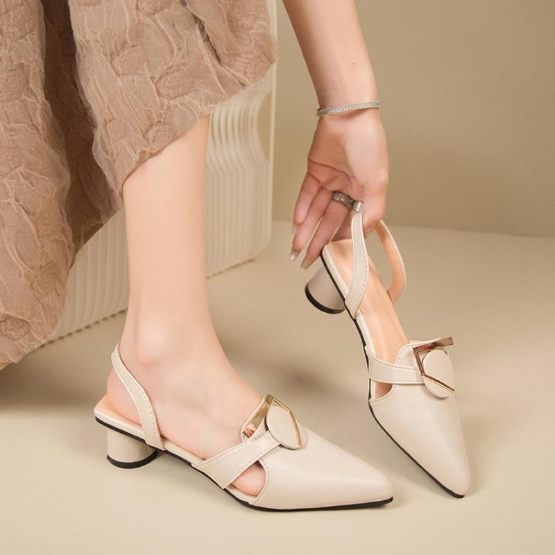 

Удобные сандалии Baotou, летние универсальные туфли на высоком каблуке из мягкой кожи с пряжкой на толстом каблуке