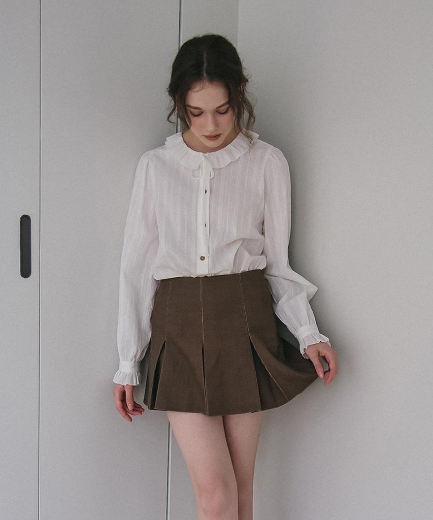 Bember Corduroy Pleated Skirt Pants_Brown