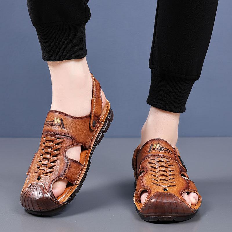 Sandals Men's 2025 Summer New Youth Baotou Beach Shoes First Layer Cowhide Breathable Dual-purpose Beef Tendon Bottom Cool Slippers