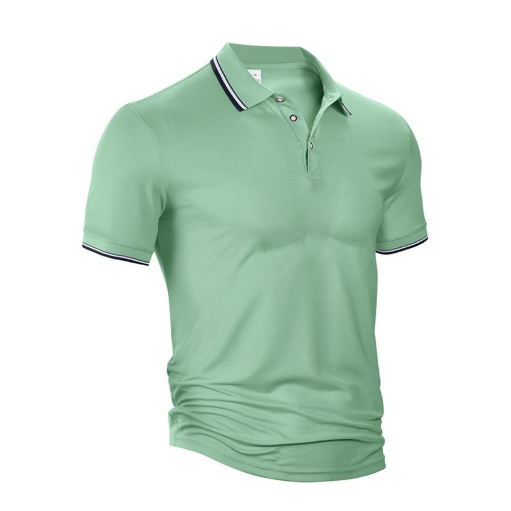 

Мужская мода 2025 Футболка-поло с коротким рукавом Классический воротник-поло Черно-белая отделка по краю Застежка на пуговицах Манжеты в тон Повседневная деловая одежда XXXL светло-зеленый