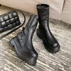 Ladies  Women's Platform Chelsea  Black Mid Calf Boots Pipe Autumn Winter Flat Short Leather Rubber Comfortable