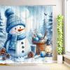 Christmas Cute Snowman Shower Curtain Birds Winter Snowflake Forest Snow Scenery Cedar Reindeer Xmas Bathroom Decor With Hooks