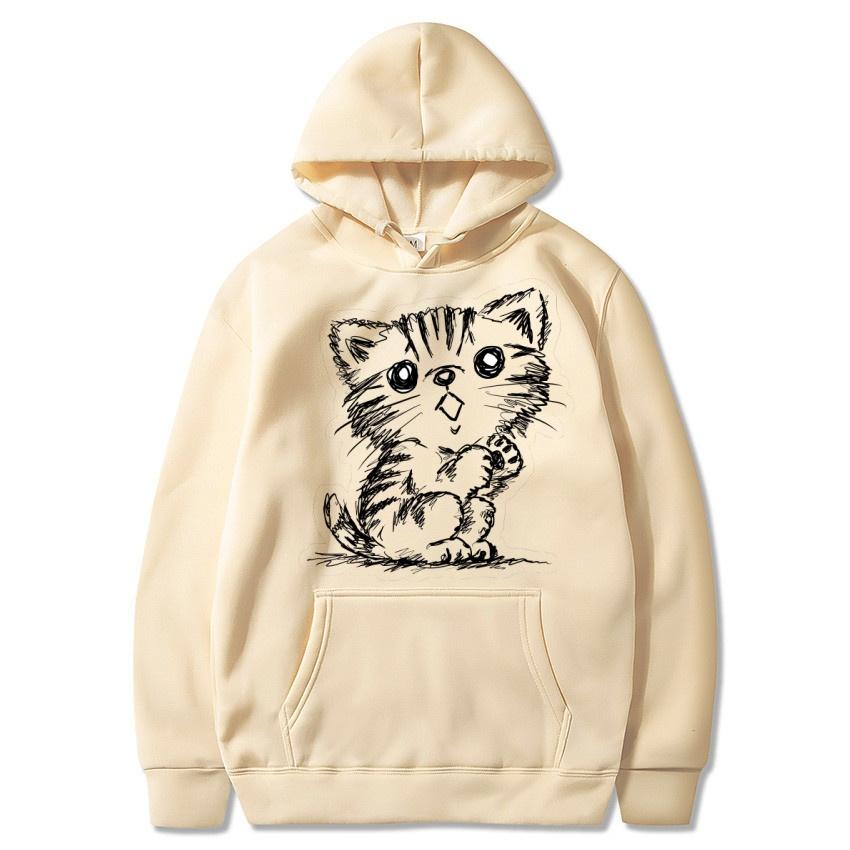 

Autumn and winter new cat cartoon printed hoodie classic style college style men s and women s pullovers fashionable warm hoodie XXXL