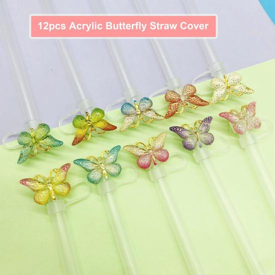 Cute Butterfly Straw Caps Silicone Toppers Covers for 10mm Straws, Dust-Proof Reusable Party Charms Guests Tumblers, Colorful Tips Accessories Coffee