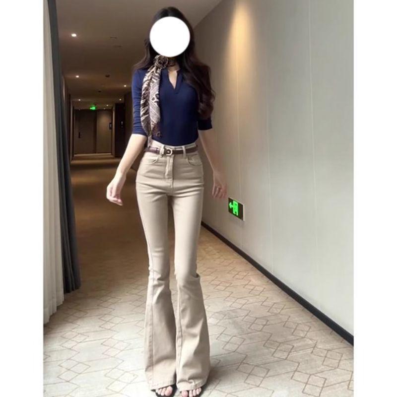 Women s High-Waisted Khaki Retro Micro-Flare Jeans - Slimming, Flattering, and Stretchy Bell Bottoms 2XL