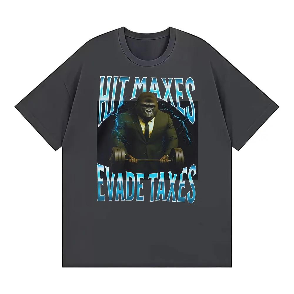 Maximales Einkommen Steuern hinterziehen Lustiges Gorilla Fitnessstudio Meme Grafik T-Shirt Herrenbekleidung Retro Klassisches T-Shirt Kurzarm T-Shirt