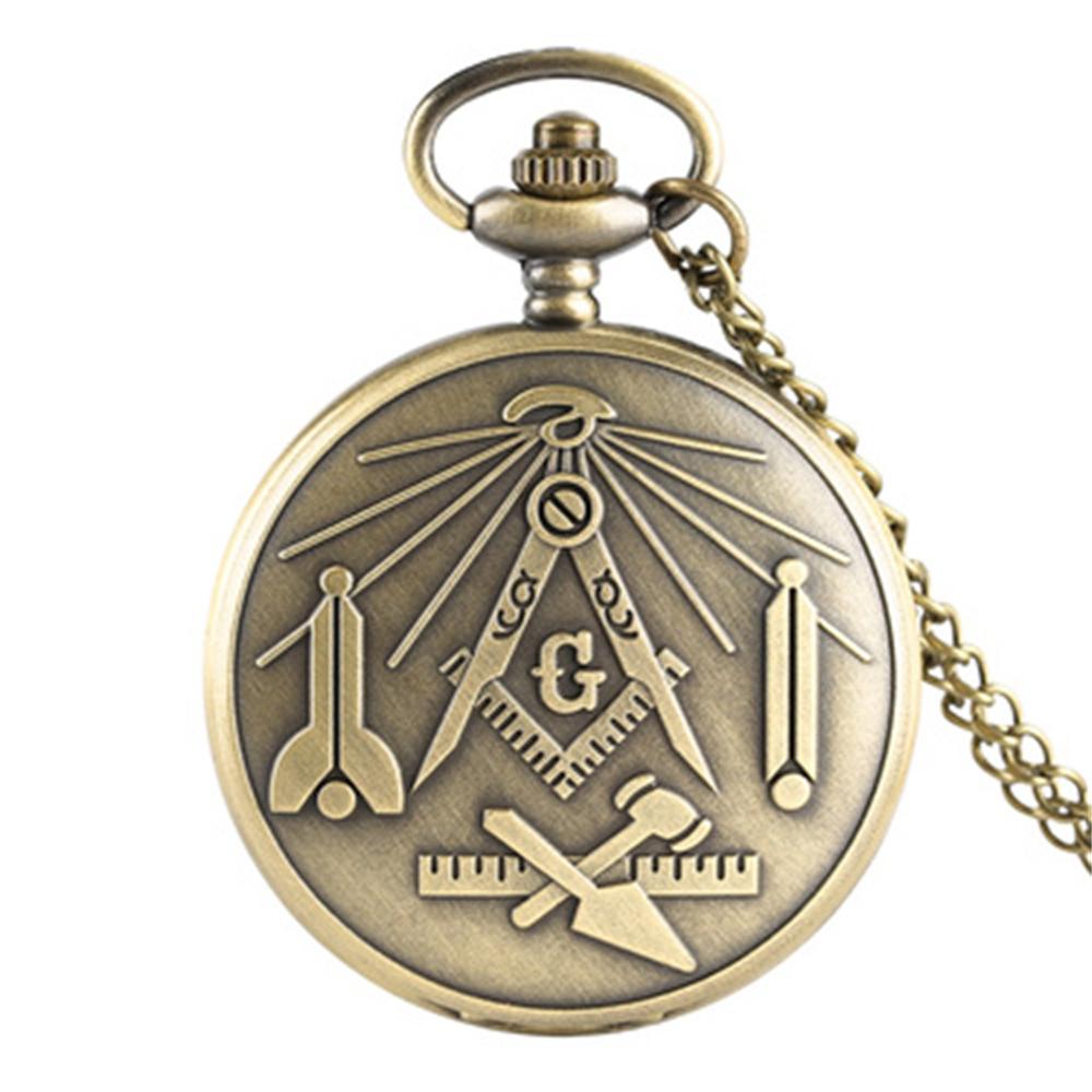 

Bronze Masonic Vintage Necklace Pendant Quartz Clamshell Arabic Digital Pocket Watch The Best Gift бронзовий