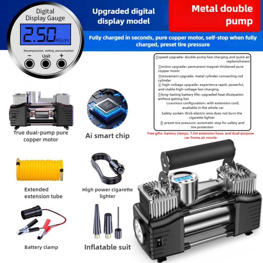 Vehicle Air Pump High Power Multifunctional Portable Electric Double Cylinder High Pressure Speed Punch Tire Air Pump for Automobile