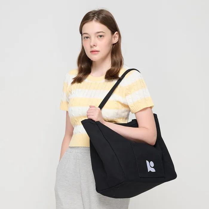 Canvas Pocket Tote Shoulder Bag (Black)