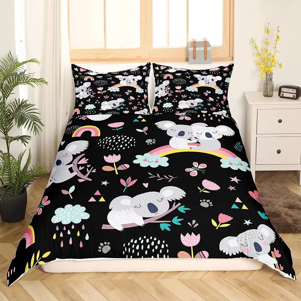 Comforter Koala Blooming Floral Branch With A Bear Comforter Palm Tree Leaf Wildlife Cartoon Polyester