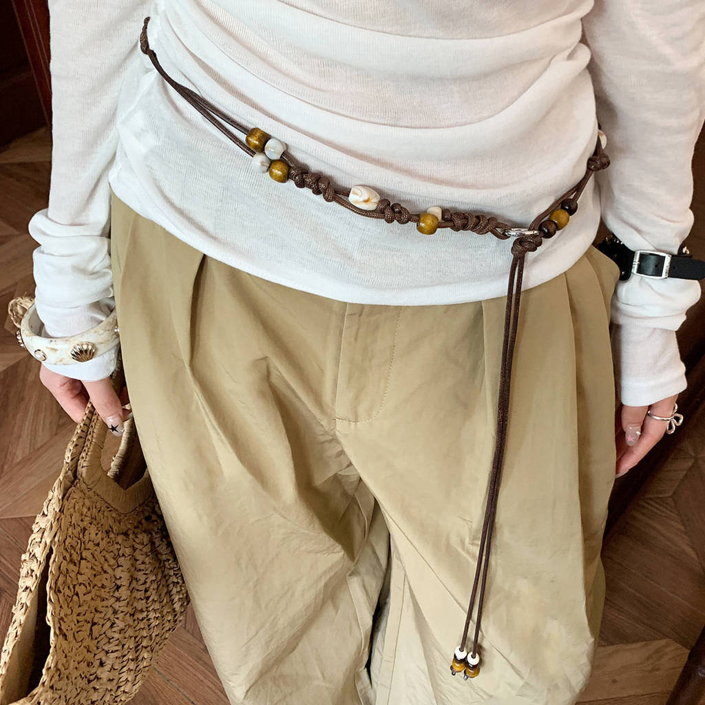 Handgewebter Damen-Taillengürtel im ethnischen Stil aus PU-Leder mit Perlendetails für Freizeitkleidung